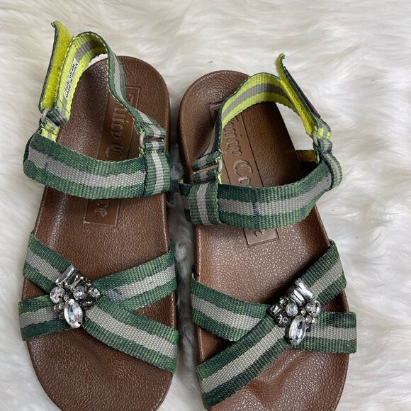 Juicy Couture energy sport army green stripes sandals with rhinestones SZ8M - Picture 9 of 12